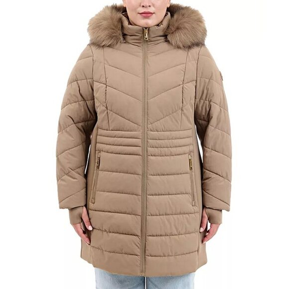 Michael Kors Plus Size Faux-Fur-Trim Hooded Puffer Coat Size 1X (MSRP $340) - Picture 1 of 9